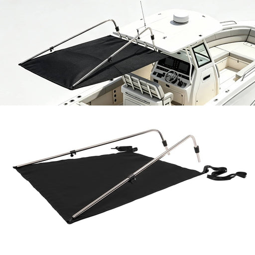 DURAFORCE Black Boat Sun Shade 304 Stainless Steel Fabric Canopy for Universal Boat