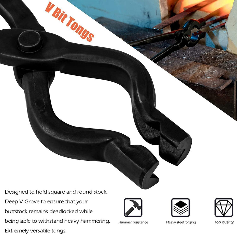 Blacksmith Tongs Set Knife Making Wolf Jaw V-Bit Starter Beginner