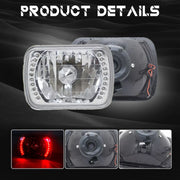 DURAFORCE Pair For Mazda B2200 B2600 RX-7 5X7" 7X6" H4 LED Red Halo Headlights W/O Bulbs