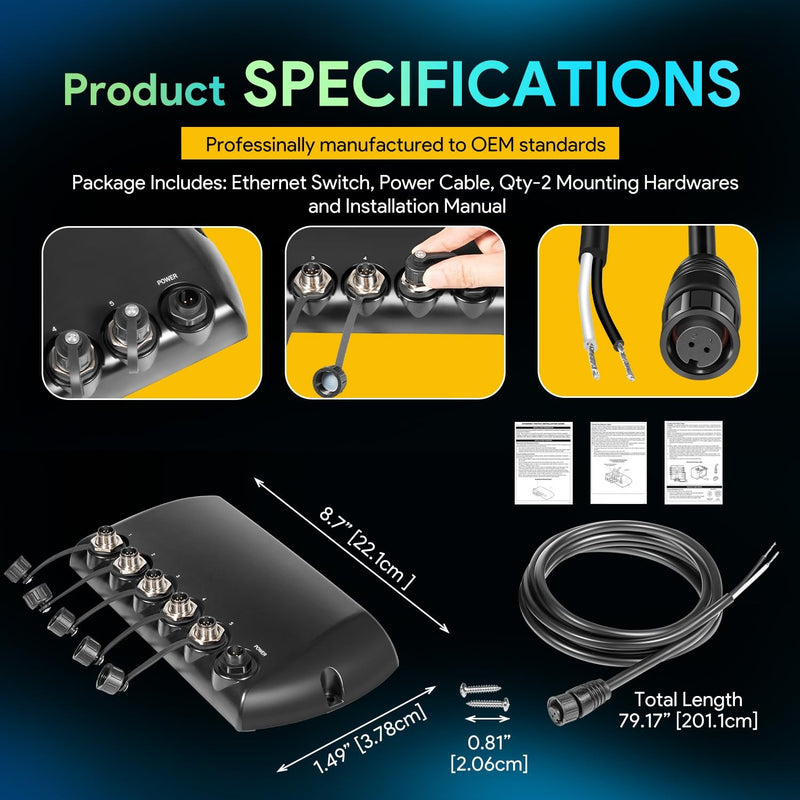AS-ETH-5PXG 5-Port Ethernet Switch for Humminbird #408450-1 Network Hub