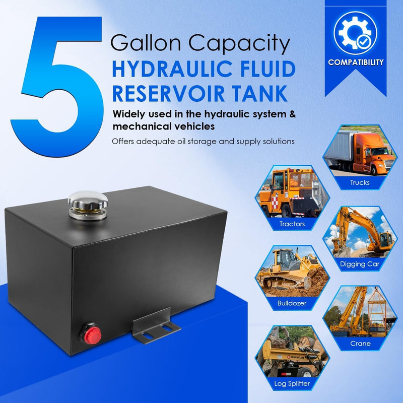 14 Gauge Steel Hydraulic Fluid Reservoir Tank with Breather Cap 5 Gallon