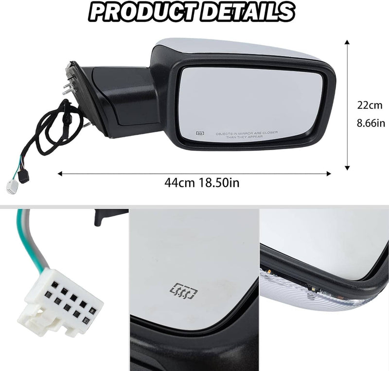 Chrome Power Folding Heated Right Mirror LED Signal for 2013-2019 Dodge Ram 1500