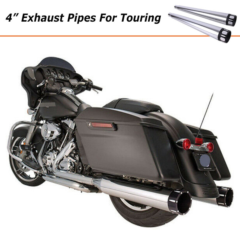 DNA 4" Chrome Megaphone Slip-Ons Mufflers Exhaust Pipes for Harley Touring 95-16