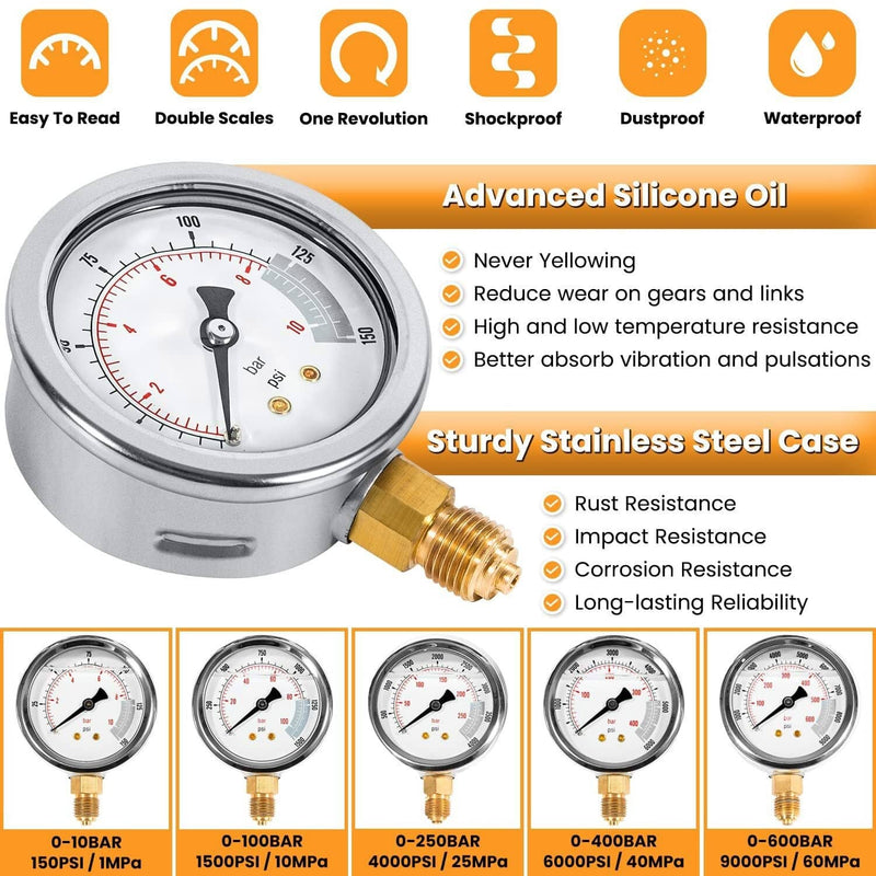 60Mpa Hydraulic Pressure Test Set 5 Gauges 13 Couplings 14 Tee Connectors