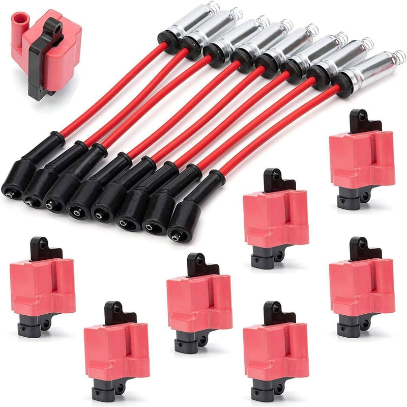 8x Square Ignition Coil Spark Plug Wire Set for Chevy GMC 4.8L 5.3L 6.0L