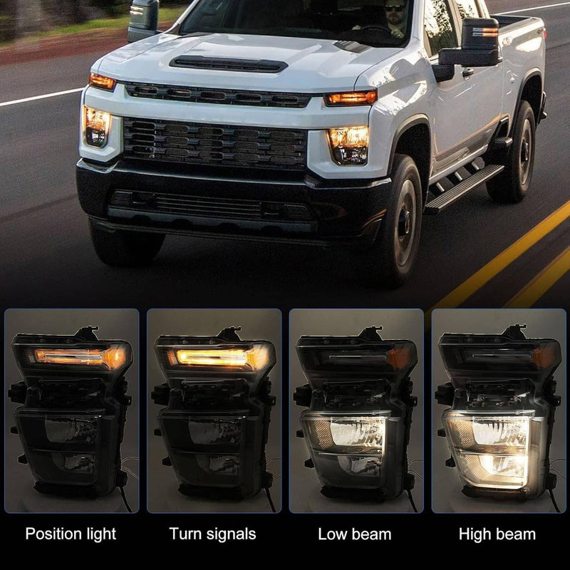 Pair Halogen Headlights with Bulb for 2024-2025 Chevy Silverado 2500HD 3500HD