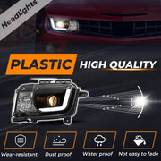 DURAFORCE LED Tube Projector Headlights Headlamp Black for Chevrolet Camaro 2010-2013 Pair