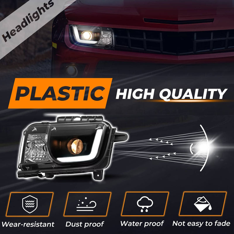 DURAFORCE LED Tube Projector Headlights Headlamp Black for Chevrolet Camaro 2010-2013 Pair