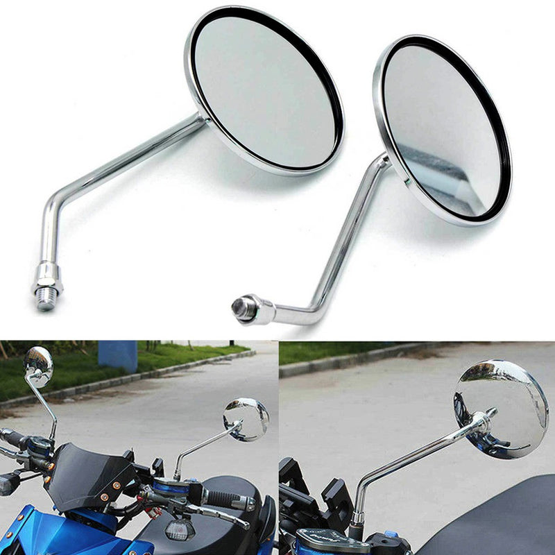 Pair Universal Round Long Stem Motorcycle Mirrors 10mm Chrome Left Right