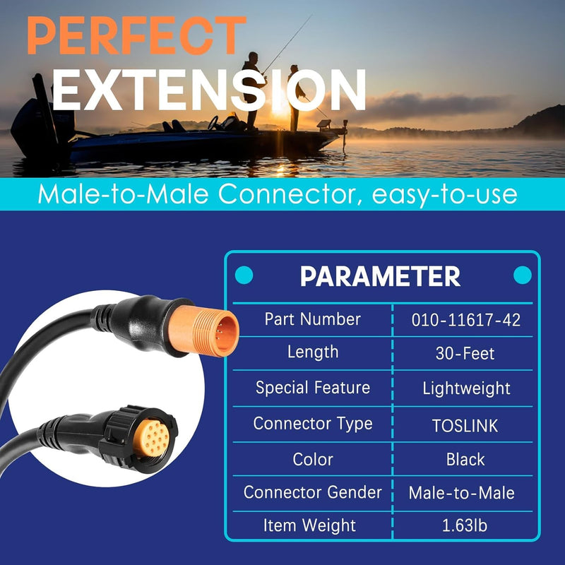 010-11617-42 Transducer Extension Cable 12 Pin 30 ft for Garmin