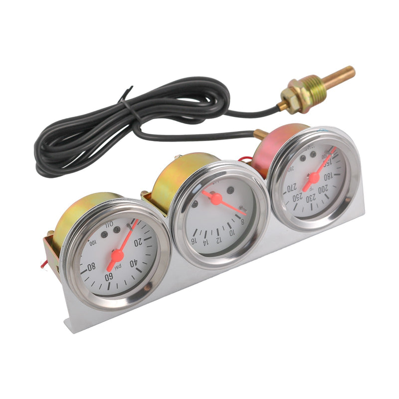 52mm Mechanical Triple Gauge Set Chrome for Water Temp Oil Pressure Volt Meter
