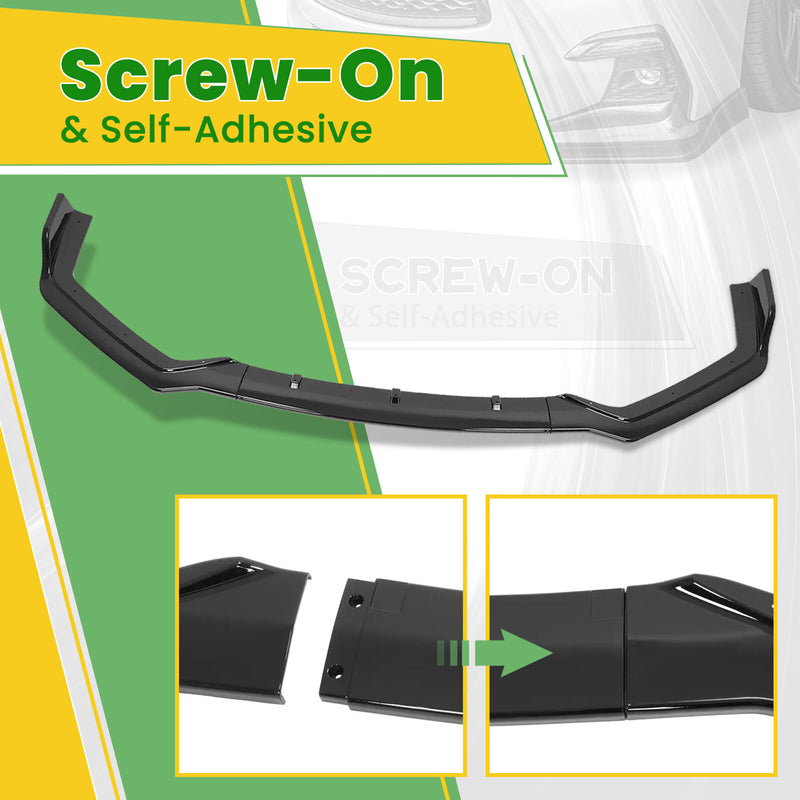 Gloss Black PP Front Bumper Lip Chin Splitter for Infiniti Q50 Sport 18-24 3PC