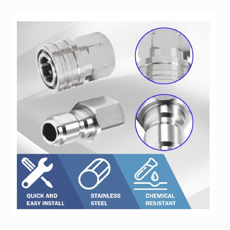 2 Sets NPT 1/4 Inch Pressure Washer Coupler Quick Connect Plug Fitting Adapter