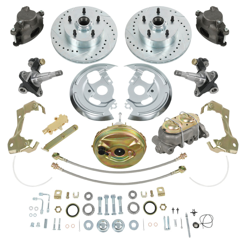 Body Disc Brake Conversion Kit 9" Booster Drilled Rotors for GM A F X 1964-72