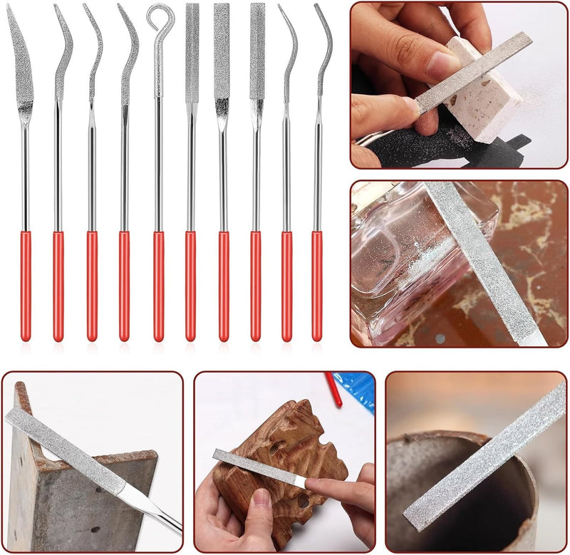 20x Diamond Needle File Set for Metal Glass Stone Wood Jewelry Carving Polishing