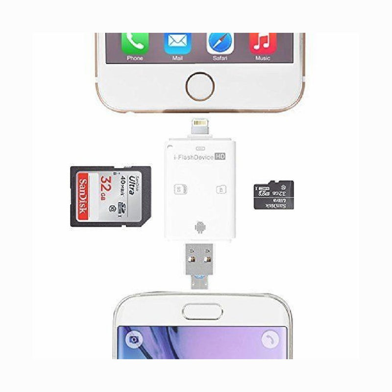 Card Reader External Dual Storage iFlash Device for iOS HD USB Micro SD SDHC OTG