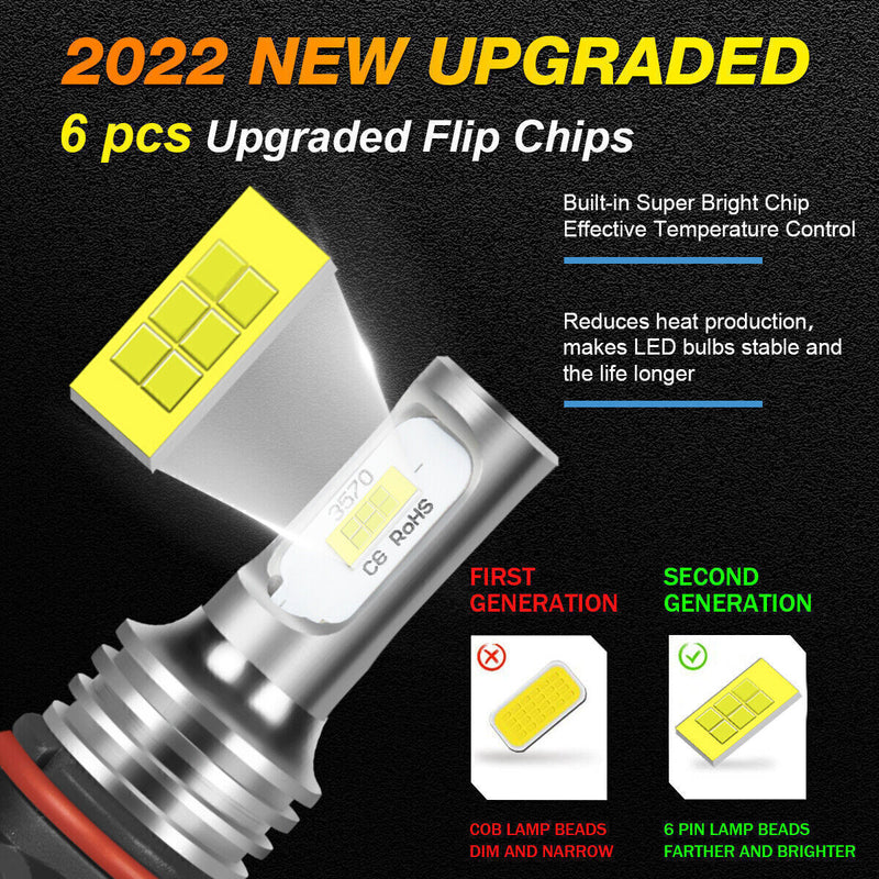 9005 9006 LED Headlights Kit Combo Bulbs 6500K High Low Beam Super White Bright