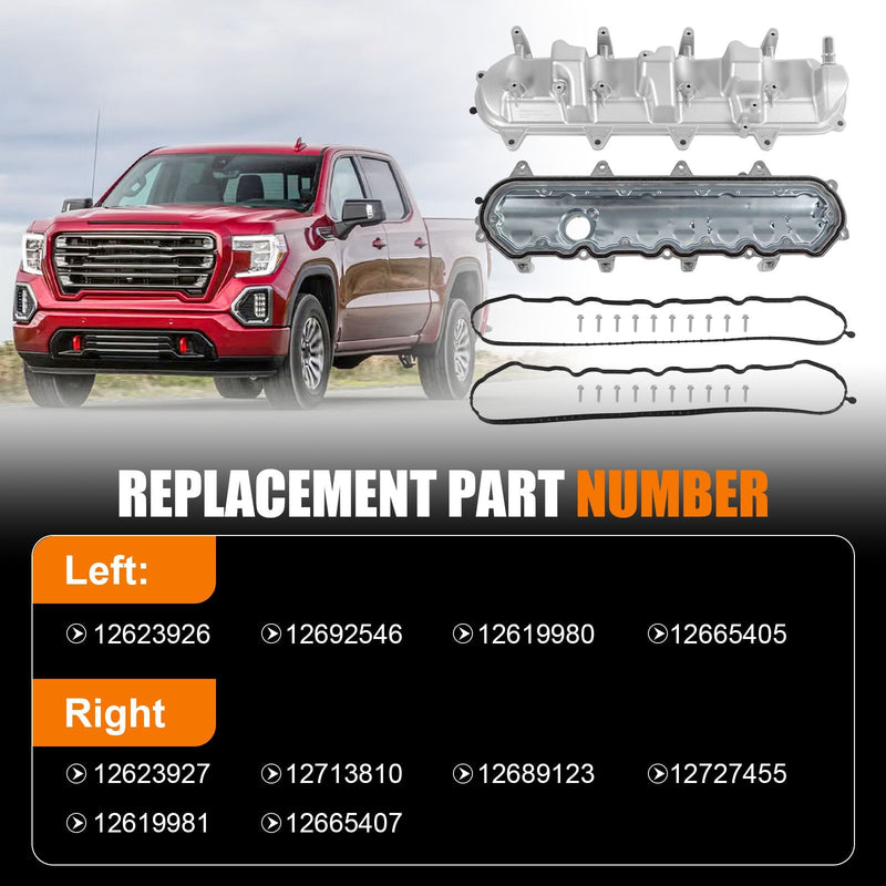 2PCS Aluminum Valve Cover with Gasket for Chevy Silverado 1500 Tahoe 2014-2020