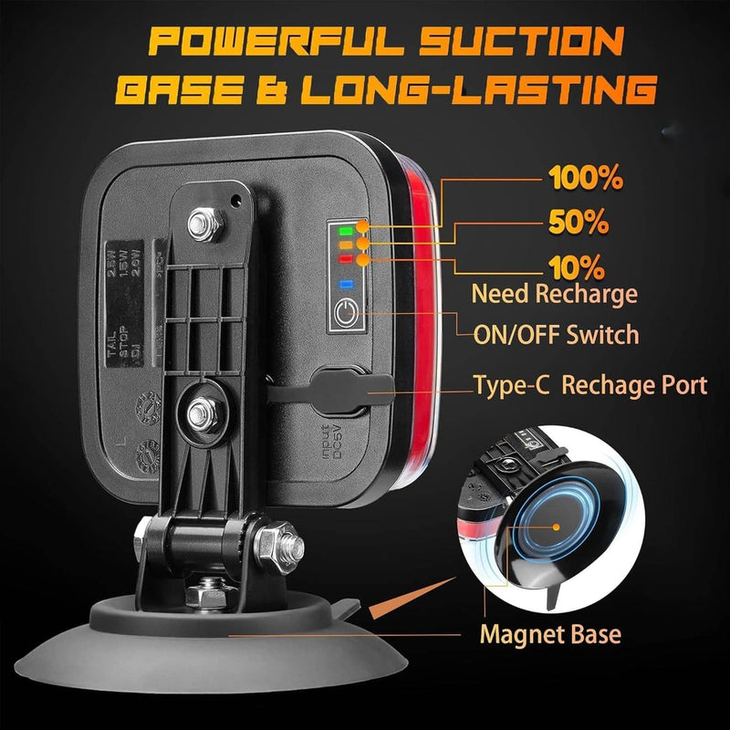 Wireless Magnetic Trailer Light Kit Rechargeable LED Tail Light for Trailer