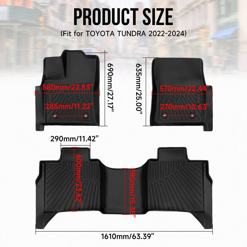 1st & 2nd Row Floor Mats Liners for Toyota Tundra Crew Max Cab 2022 2023 2024