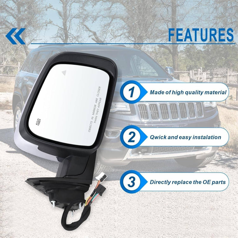 Passenger Side Manual Fold Mirror Blind Spot for Jeep Grand Cherokee 2011-2022