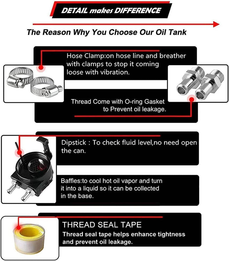 Universal Black Oil Catch Can Kit with Hose Baffled Reservoir Aluminum Tank