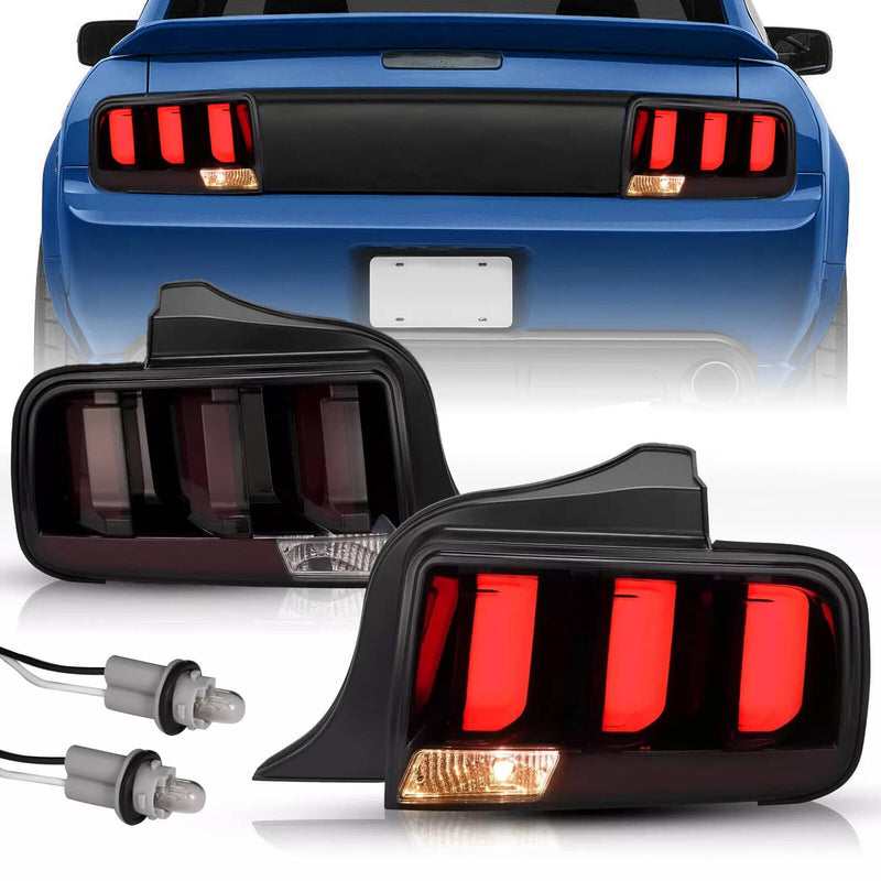DURAFORCE LED Tube Signal Brake Lamps Smoked Tail Lights for Ford Mustang 2005-2009 Pair