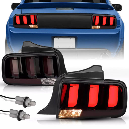 DURAFORCE LED Tube Signal Brake Lamps Smoked Tail Lights for Ford Mustang 2005-2009 Pair