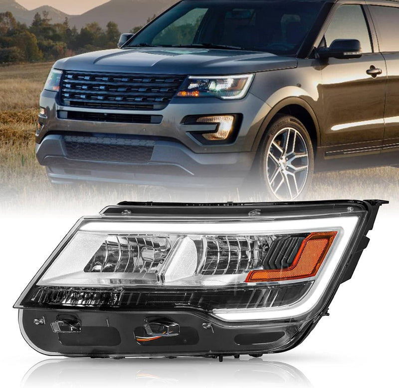 Driver Left Headlight w/ LED DRL for Ford Explorer 2016-19 Chrome Housing
