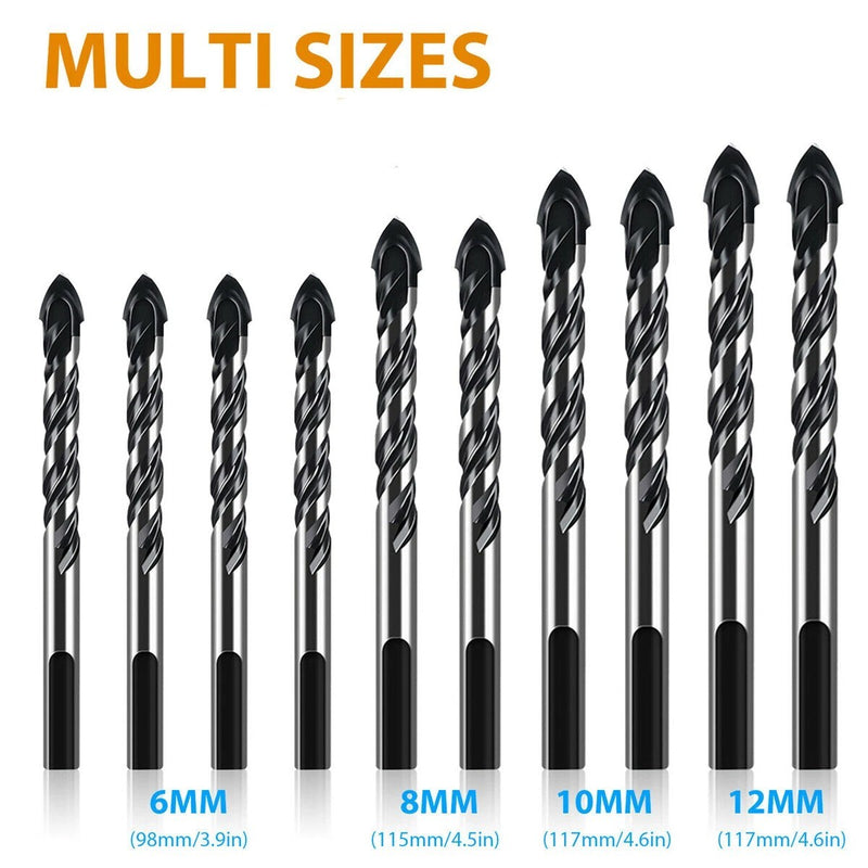 10Pcs Carbide Tungsten Drill Bit Set for Ceramic Tile Concrete Glass Wood Marble