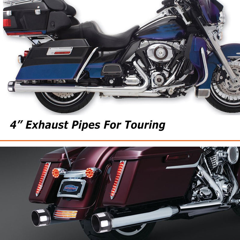 DNA 4" Chrome Megaphone Slip-Ons Mufflers Exhaust Pipes for Harley Touring 95-16
