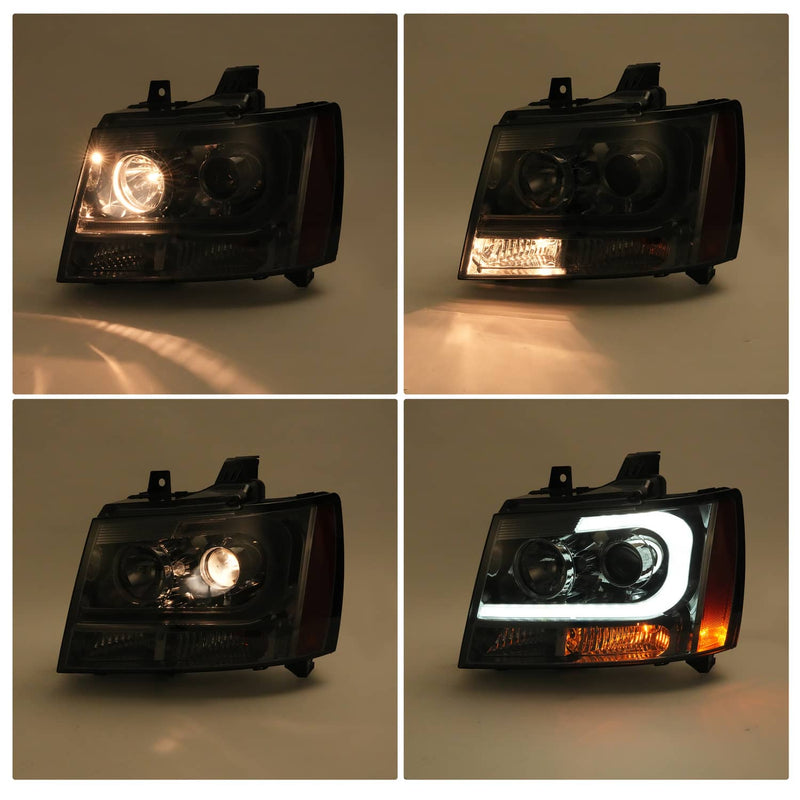 DURAFORCE Headlights for Avalanche Suburban Tahoe 2007-2014 LED Bar LH RH Projector