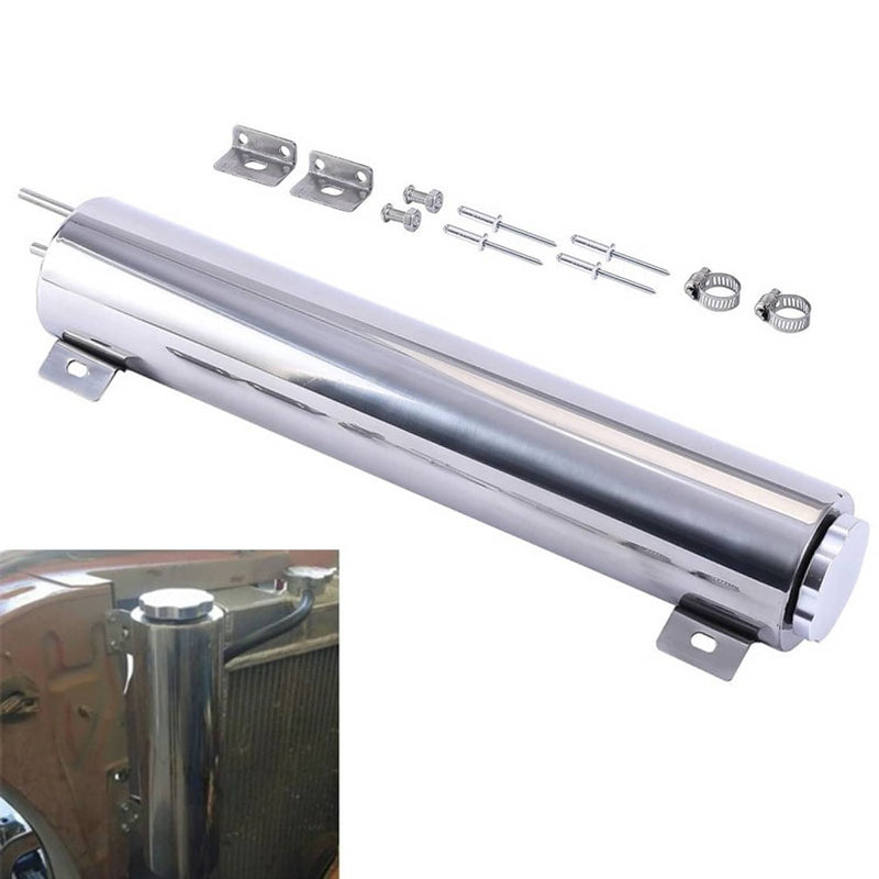 50OZ 3" x 16" Polished Stainless Steel Radiator Coolant Overflow Catch Puke Tank