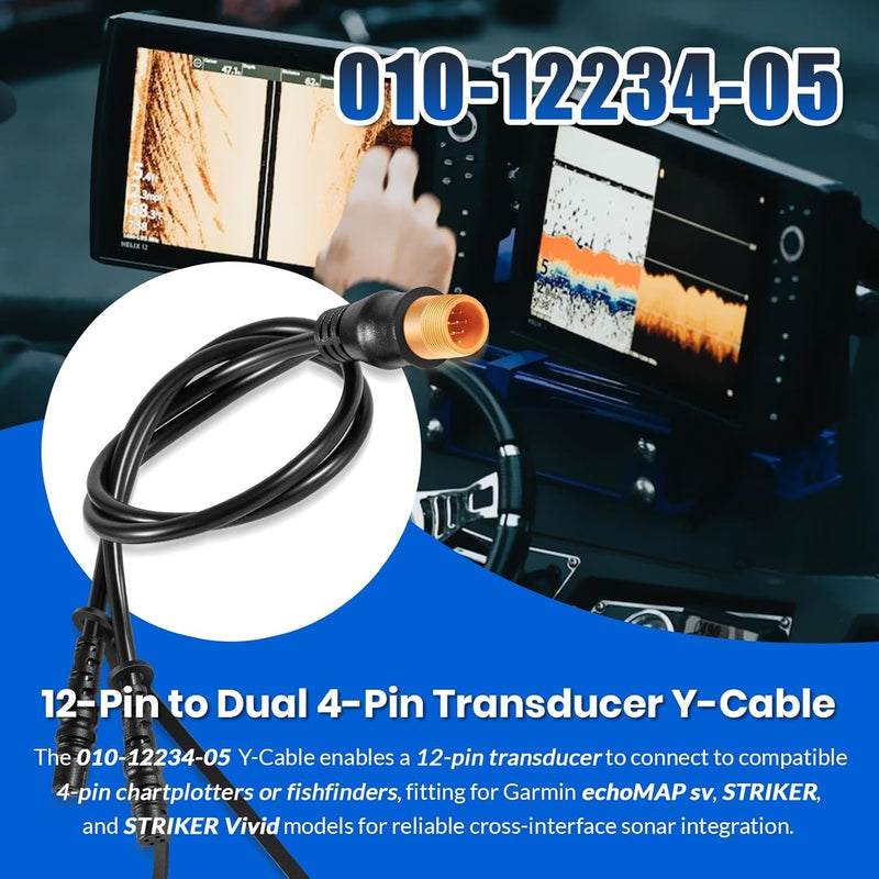 010-12234-05 12-Pin To Dual 4-Pin Transducer Y-Cable for Garmin echoMAP Striker