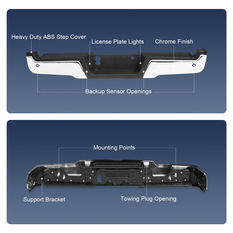 Chrome Rear Bumper Assembly with Park for Ford F-250 F-350 SuperDuty 2017-2022