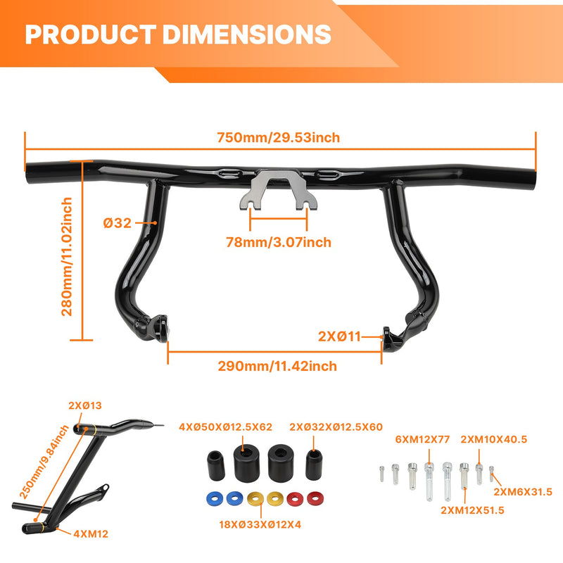 Steel Front Rear Crash Bar Guard for Harley Touring Road King Glide 14+