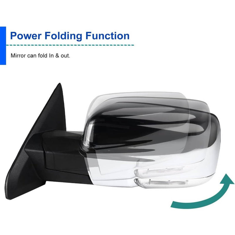 Left Side Mirror Chrome Power Fold Heated Temper Sensor for Ram 1500