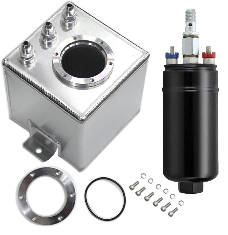 2L Billet High Flow Swirl Fuel Surge Tank AN6 Fitting & 044 External Pump