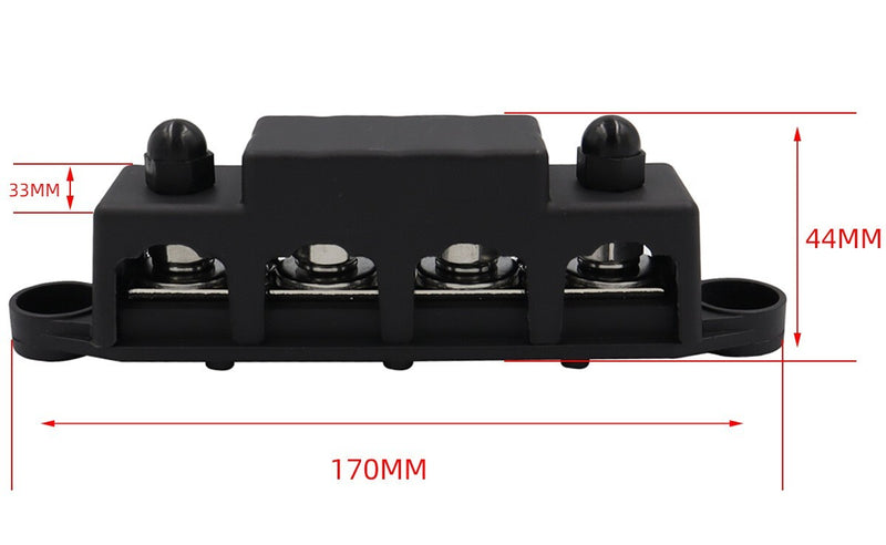 Power Distribution Block 12V 250A Bus Bar 4 x 5/16" Stud Marine 6 x #8 Screws