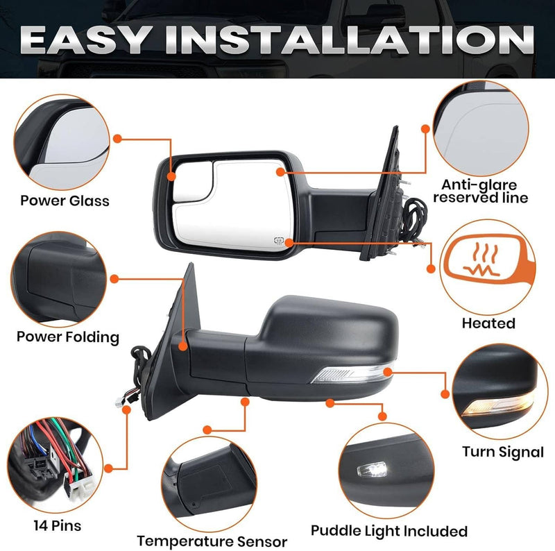 68462769AB Left Driver Side Mirror Heated Power Folding for Ram 1500 19-24