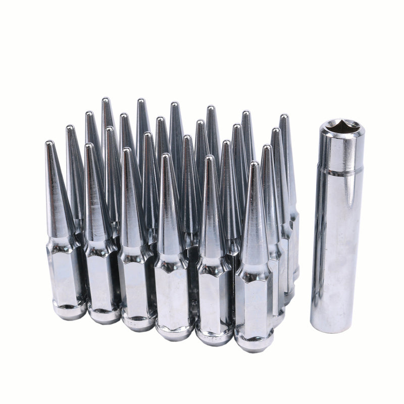 24 PCS M14x1.5 Spike Lug Nuts Chrome for Chevy Silverado Tahoe 4.4" With Key