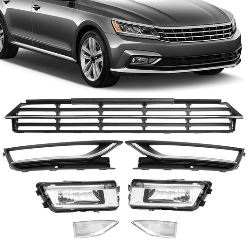 DURAFORCE Front Bumper Fog Lights Corner Lamp & Lower Grille for VW Passat 2012-2015 7PC