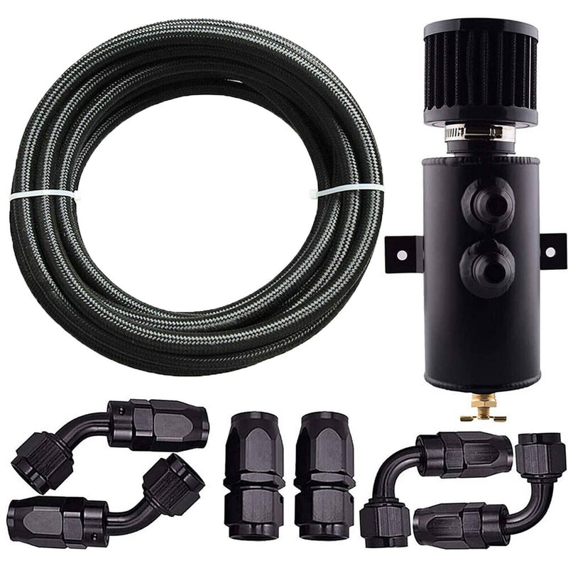 Oil Catch Can Reservoir Tank 10AN 2 Port Dual Breather Filter Baffled 10FT Hose