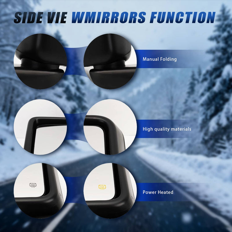 Pair Left & Right Power Heated Mirror for 2018-2024 Jeep Gladiator Wrangler JL
