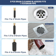 DURAFORCE Universal Bladder Kit for Drain Cleaning Fits 1" to 6" Pipes 3 Pcs