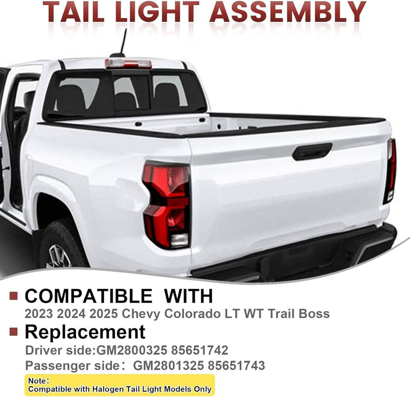Halogen Tail Lights Driver Passenger with Bulb for Chevy Colorado 2023 2024