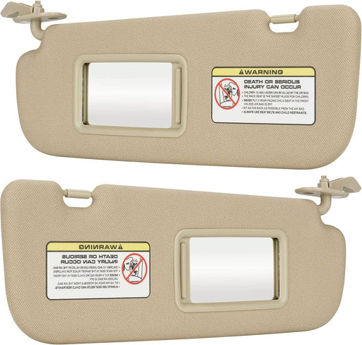 DURAFORCE Right Left Side Beige Sun Visor w/Mirror Pair for Hyundai Elantra