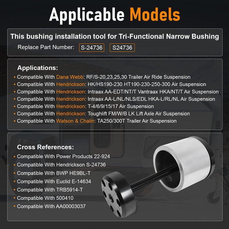 TRB5914-T Bushing Installation Tool for Hendrickson Vantraax Narrow Bushing