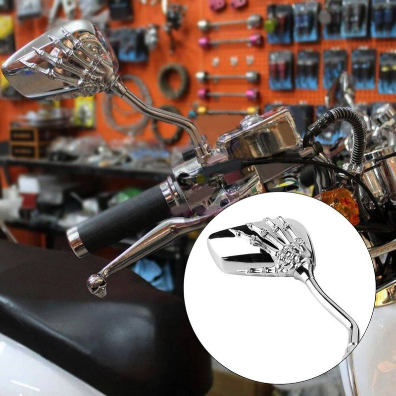 8mm 10mm Chrome Skull Hand Motorcycle Side Mirrors for Harley Honda Suzuki