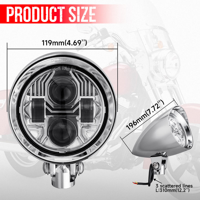 4.5" LED Motorcycle Bullet Vintage Head Lamp for Harley Dyna Softail